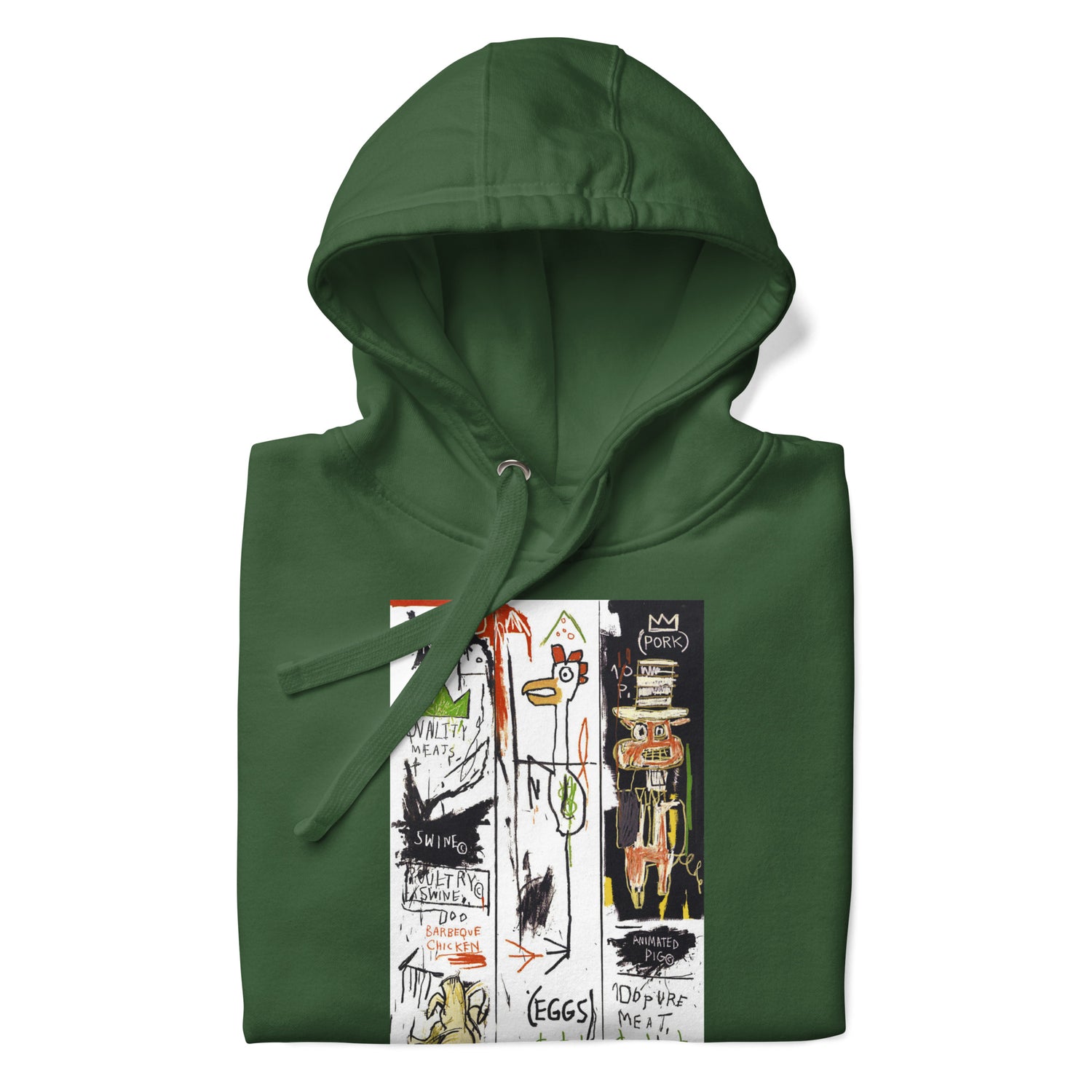 Jean-Michel Basquiat "Quality Meats for the Public" 1982 Artwork Printed Premium Streetwear Sweatshirt Hoodie Forest Green