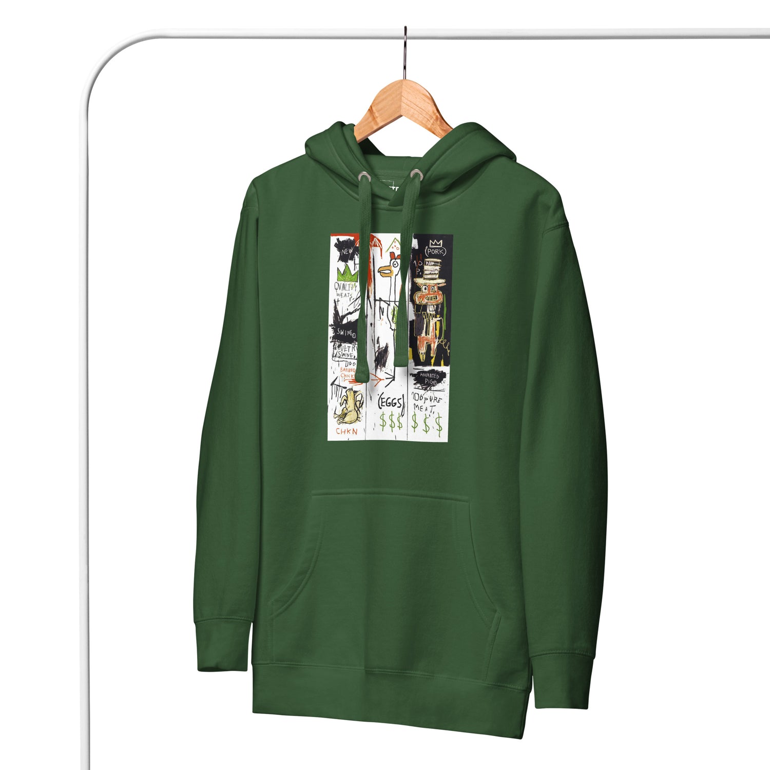 Jean-Michel Basquiat "Quality Meats for the Public" 1982 Artwork Printed Premium Streetwear Sweatshirt Hoodie Forest Green