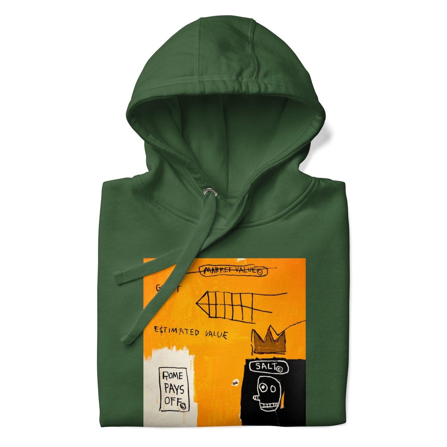 Jean-Michel Basquiat "Rome Pays Off" Artwork Printed Premium Streetwear Sweatshirt Hoodie Forest Green