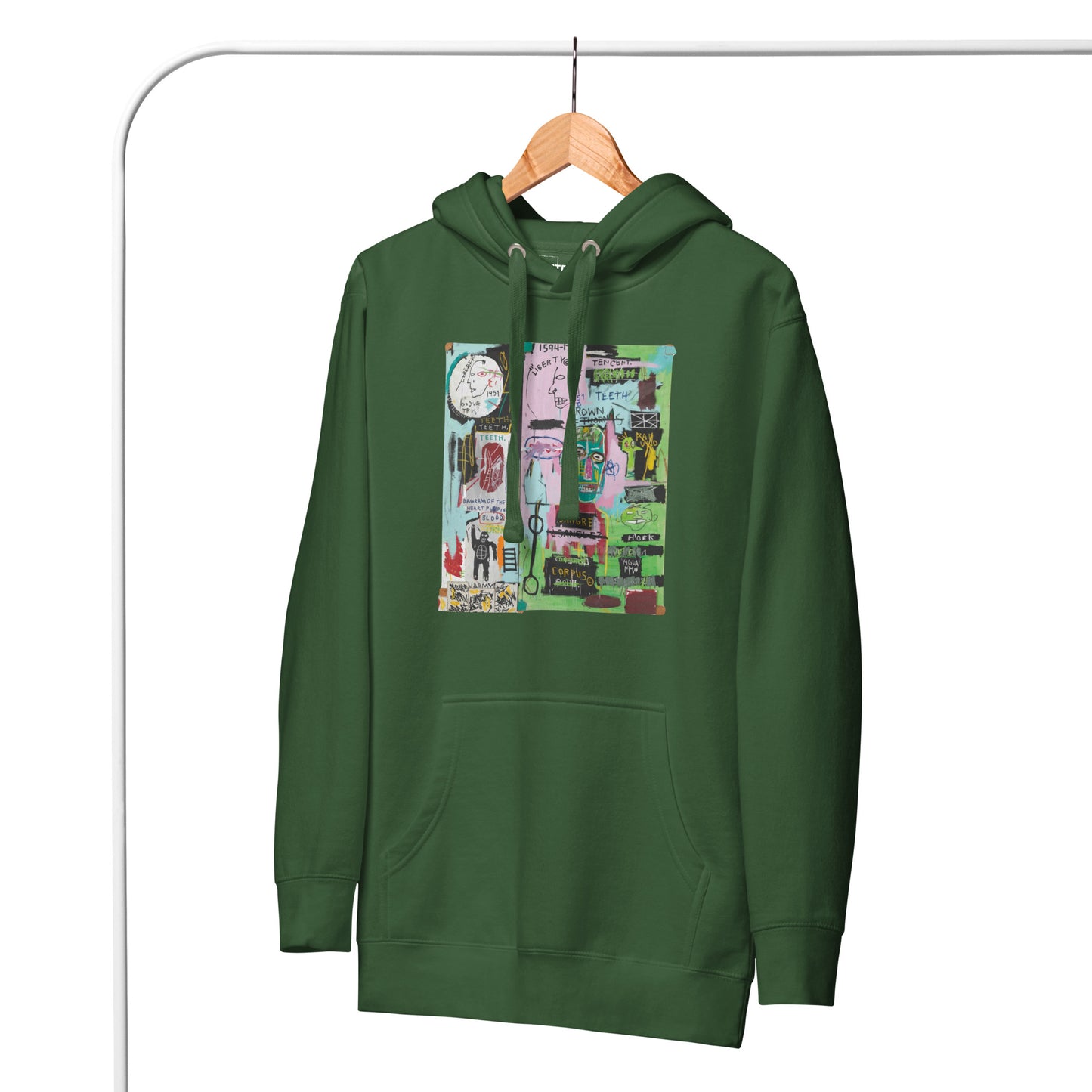 Jean-Michel Basquiat "In Italian" Artwork Printed Premium Streetwear Sweatshirt Hoodie Forest Green