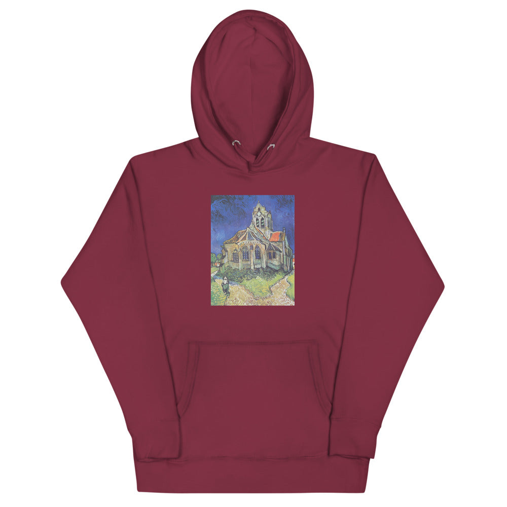 Vincent Van Gogh The Church at Auvers Painting Printed Premium Burgundy Red Hoodie Sweatshirt Streetwear