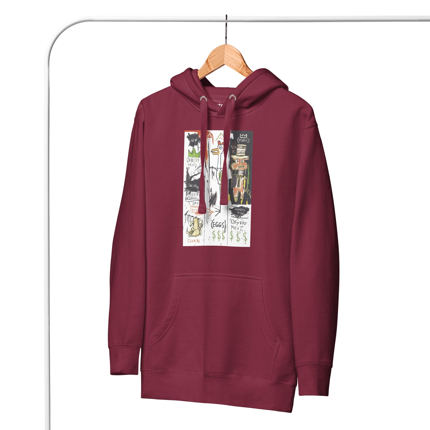 Jean-Michel Basquiat "Quality Meats for the Public" 1982 Artwork Printed Premium Streetwear Sweatshirt Hoodie Burgundy Red