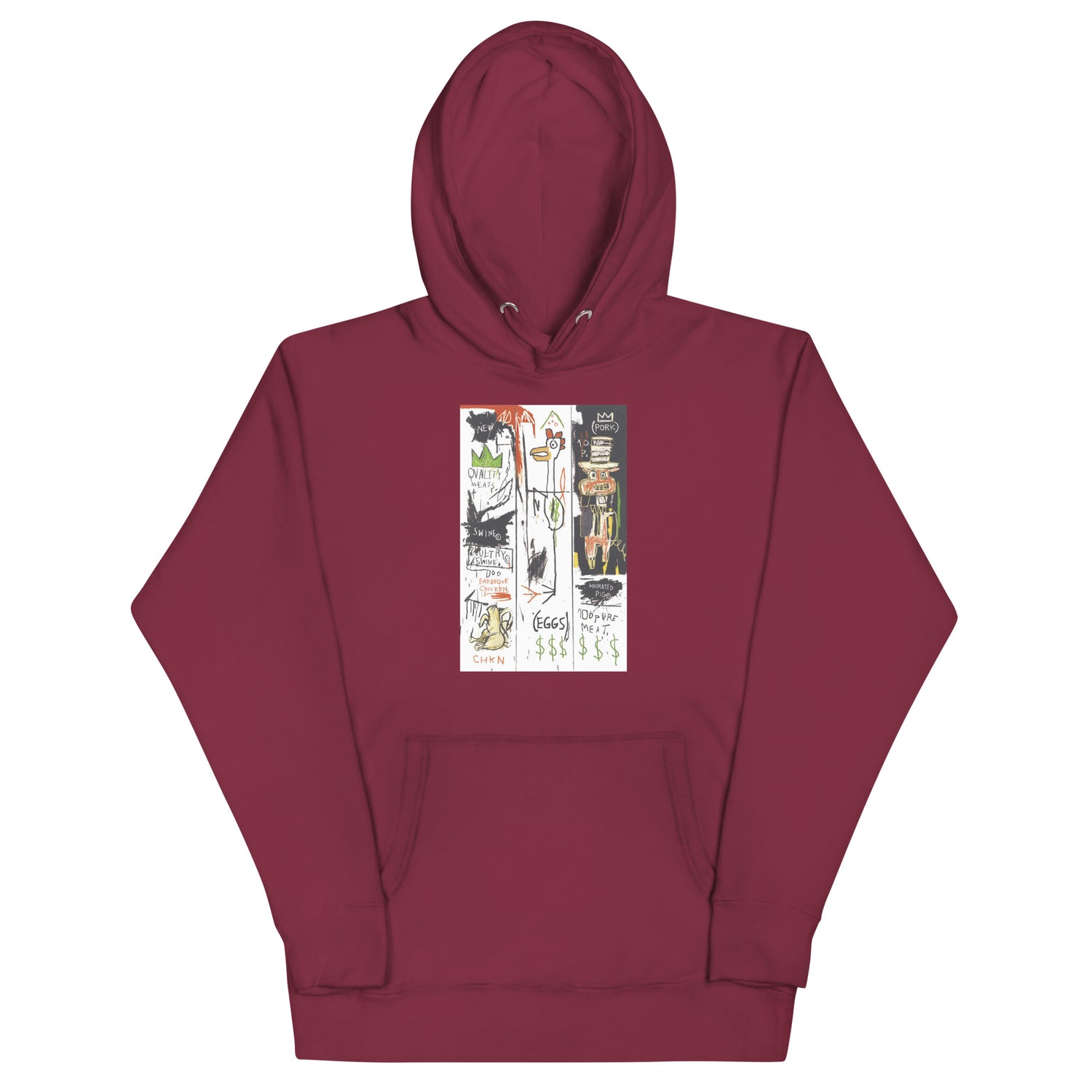 Jean-Michel Basquiat "Quality Meats for the Public" 1982 Artwork Printed Premium Streetwear Sweatshirt Hoodie Burgundy Red