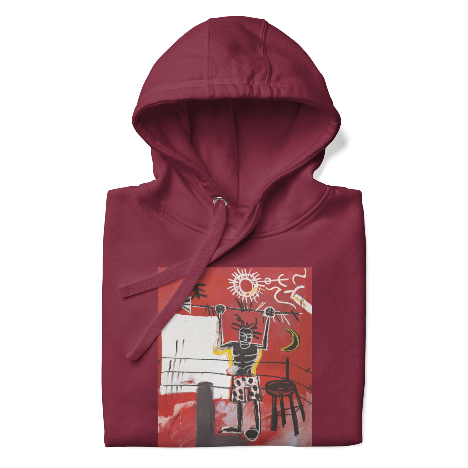 Jean-Michel Basquiat "The Ring" Artwork Printed Premium Streetwear Sweatshirt Hoodie Burgundy Red