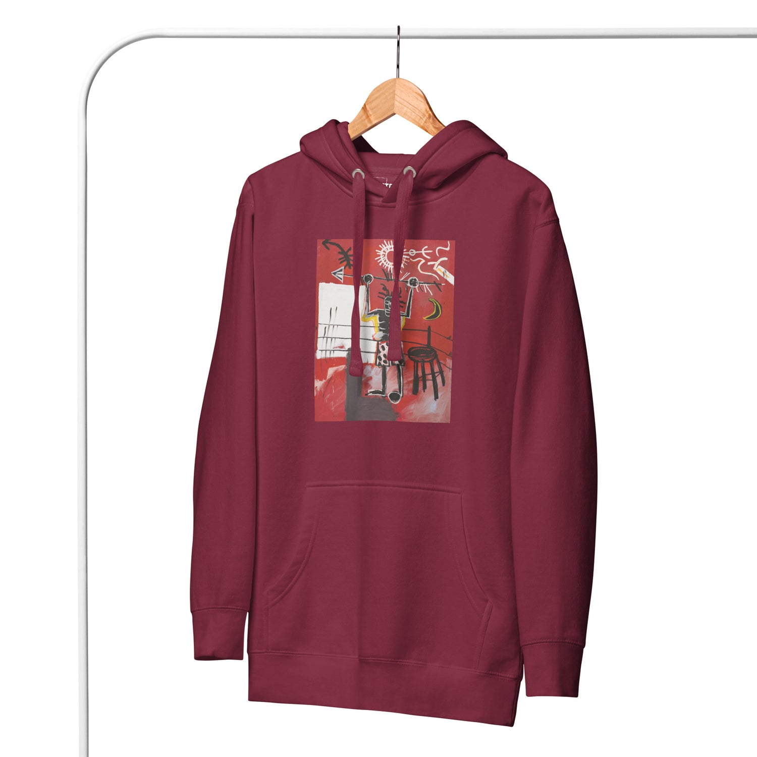 Jean-Michel Basquiat "The Ring" Artwork Printed Premium Streetwear Sweatshirt Hoodie Burgundy Red