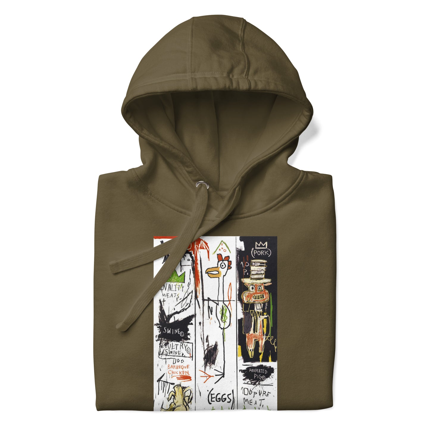 Jean-Michel Basquiat "Quality Meats for the Public" 1982 Artwork Printed Premium Streetwear Sweatshirt Hoodie Olive Green