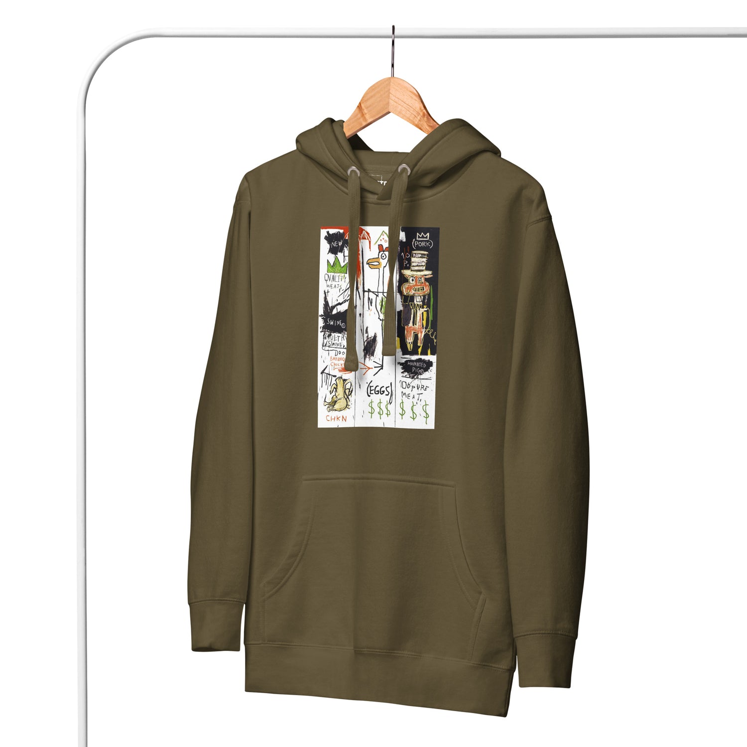 Jean-Michel Basquiat "Quality Meats for the Public" 1982 Artwork Printed Premium Streetwear Sweatshirt Hoodie Olive Green