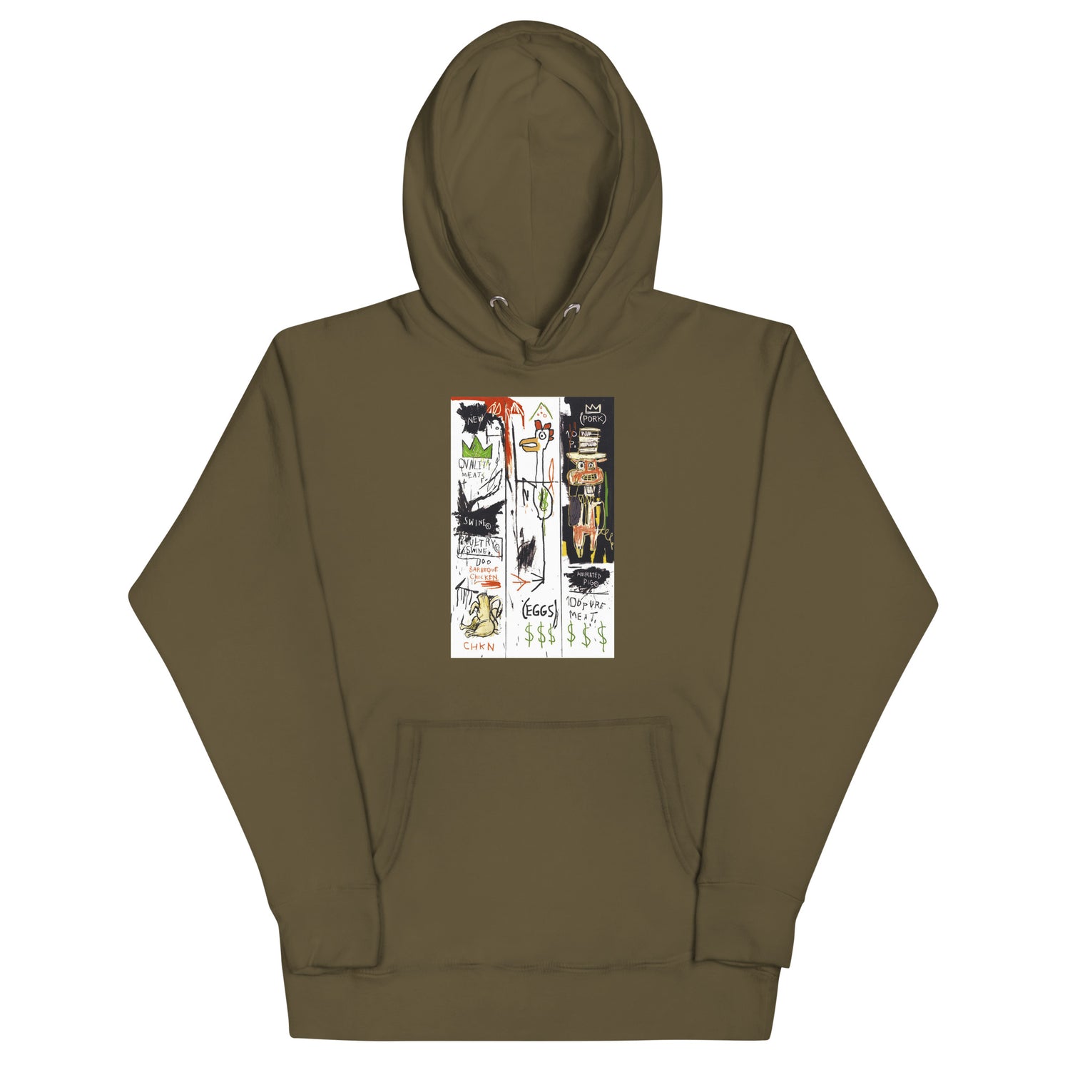 Jean-Michel Basquiat "Quality Meats for the Public" 1982 Artwork Printed Premium Streetwear Sweatshirt Hoodie Olive Green