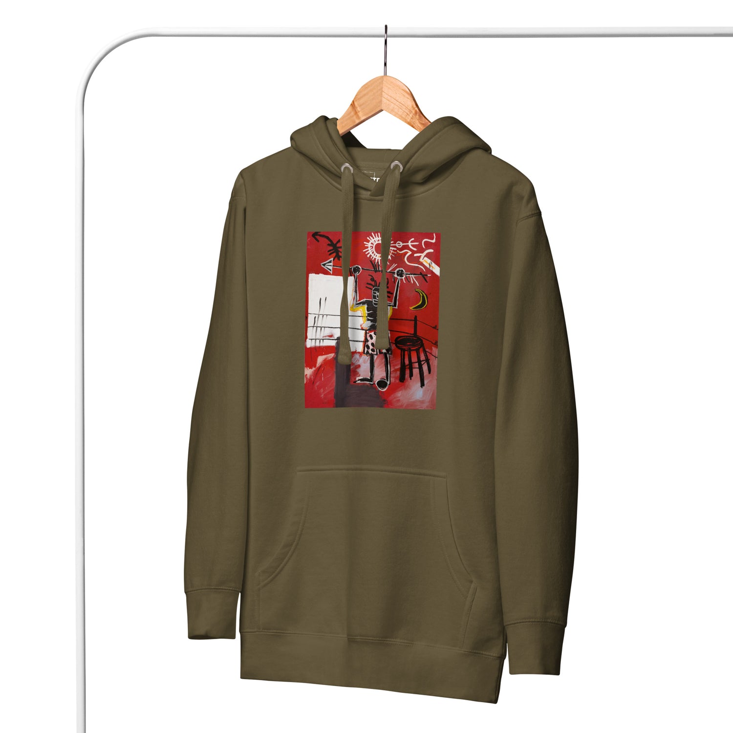 Jean-Michel Basquiat "The Ring" Artwork Printed Premium Streetwear Sweatshirt Hoodie Olive Green