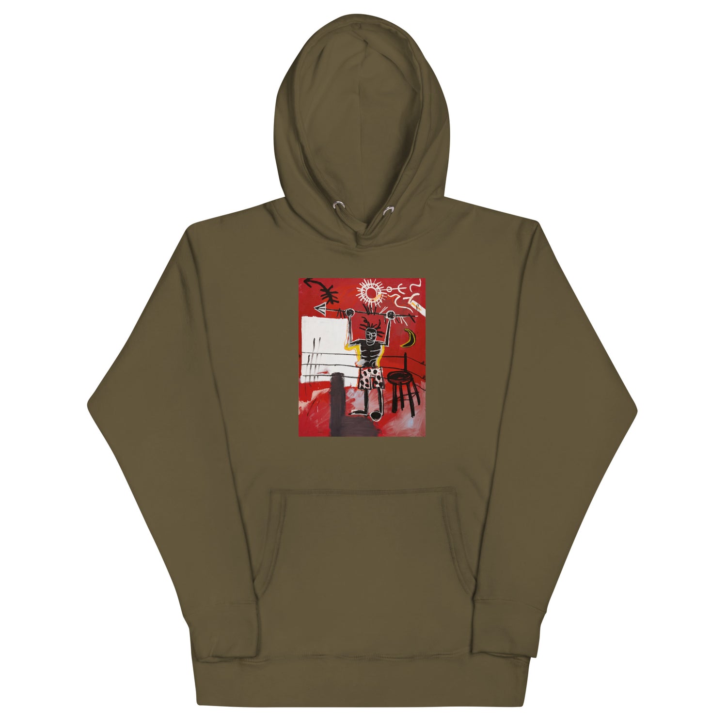 Jean-Michel Basquiat "The Ring" Artwork Printed Premium Streetwear Sweatshirt Hoodie Olive Green