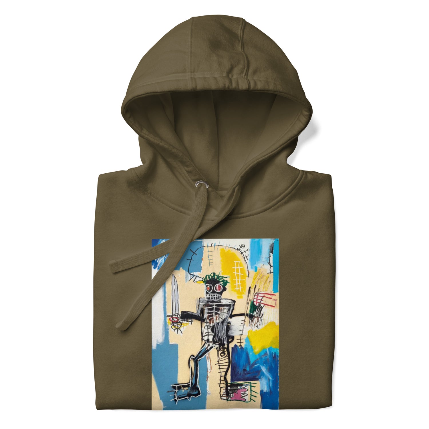 Jean-Michel Basquiat "Warrior" Artwork Printed Premium Streetwear Sweatshirt Hoodie Olive Green