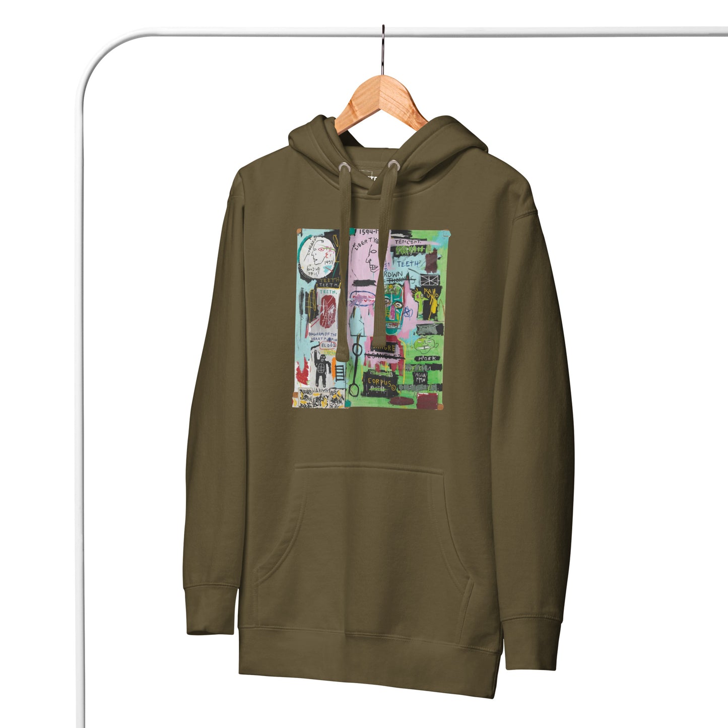 Jean-Michel Basquiat "In Italian" Artwork Printed Premium Streetwear Sweatshirt Hoodie Olive Green