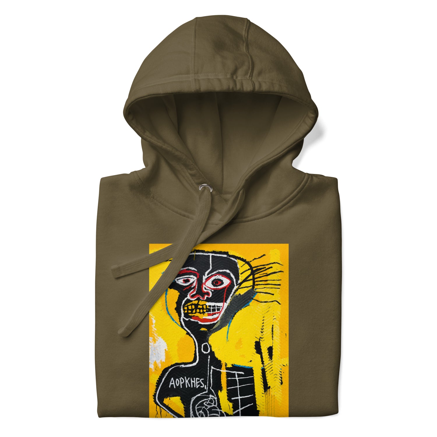 Jean-Michel Basquiat "Cabeza" Artwork Printed Premium Streetwear Sweatshirt Hoodie Olive Green