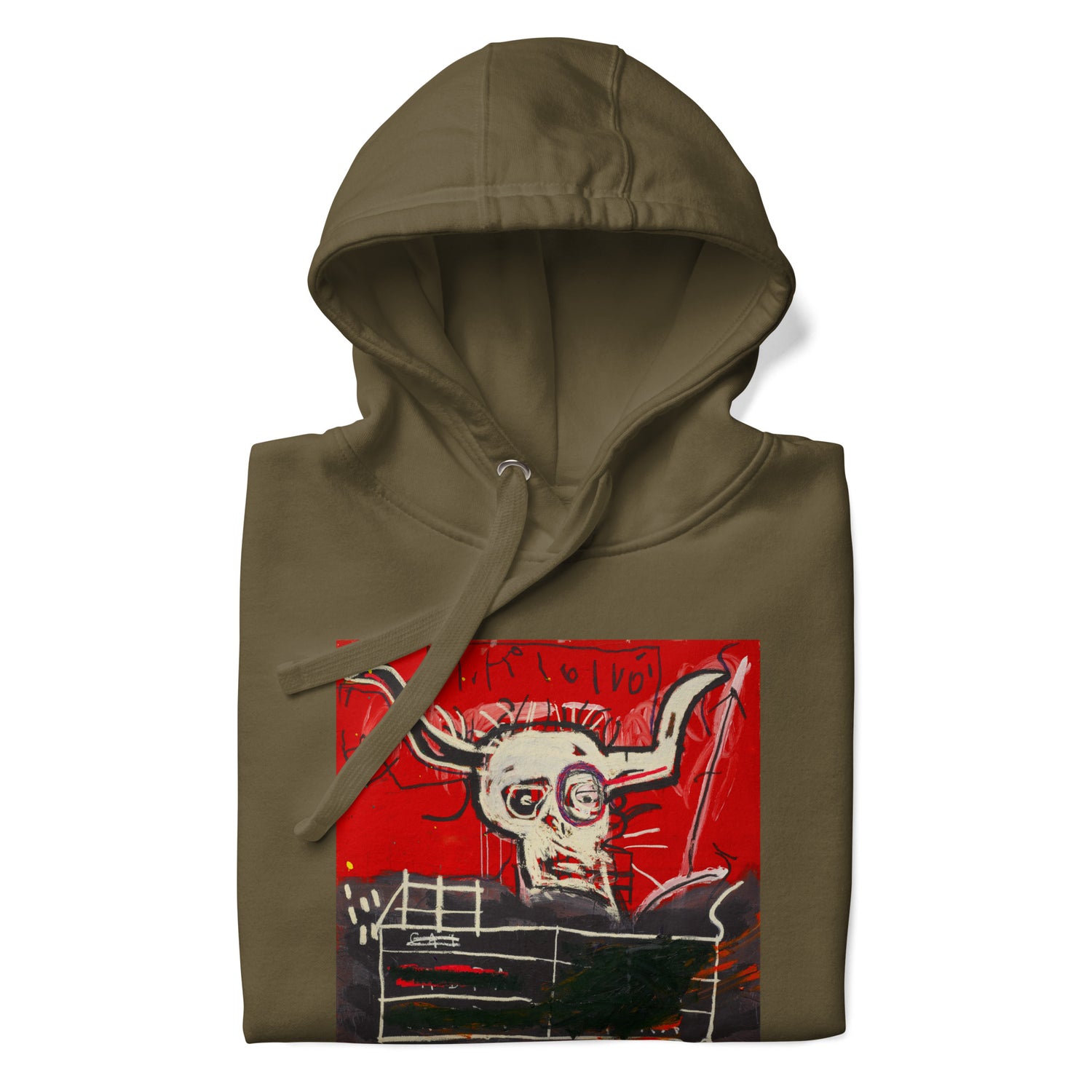 Jean-Michel Basquiat "Cabra" Artwork Printed Premium Streetwear Sweatshirt Hoodie Olive Green