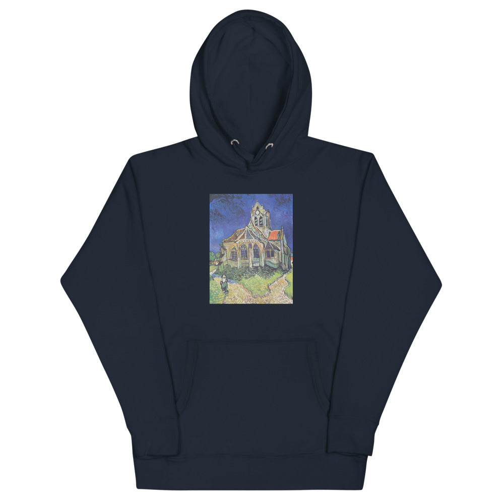 Vincent Van Gogh The Church at Auvers Painting Printed Premium Navy Blue Hoodie Sweatshirt Streetwear
