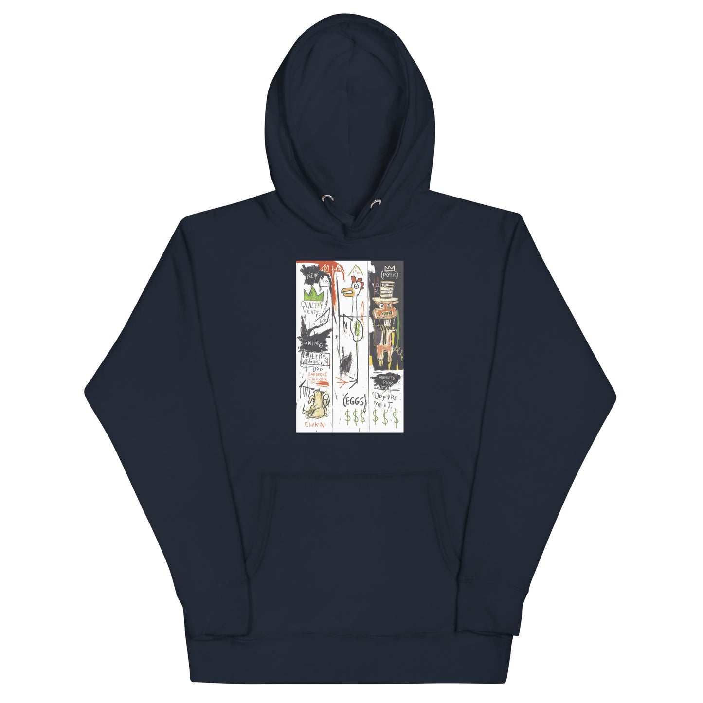 Jean-Michel Basquiat "Quality Meats for the Public" 1982 Artwork Printed Premium Streetwear Sweatshirt Hoodie Navy Blue