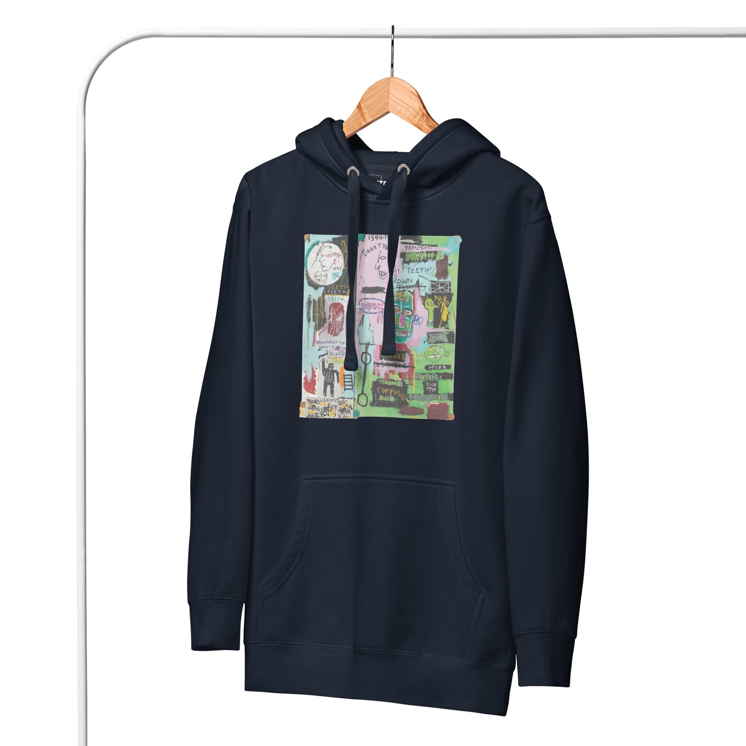 Jean-Michel Basquiat "In Italian" Artwork Printed Premium Streetwear Sweatshirt Hoodie Navy Blue