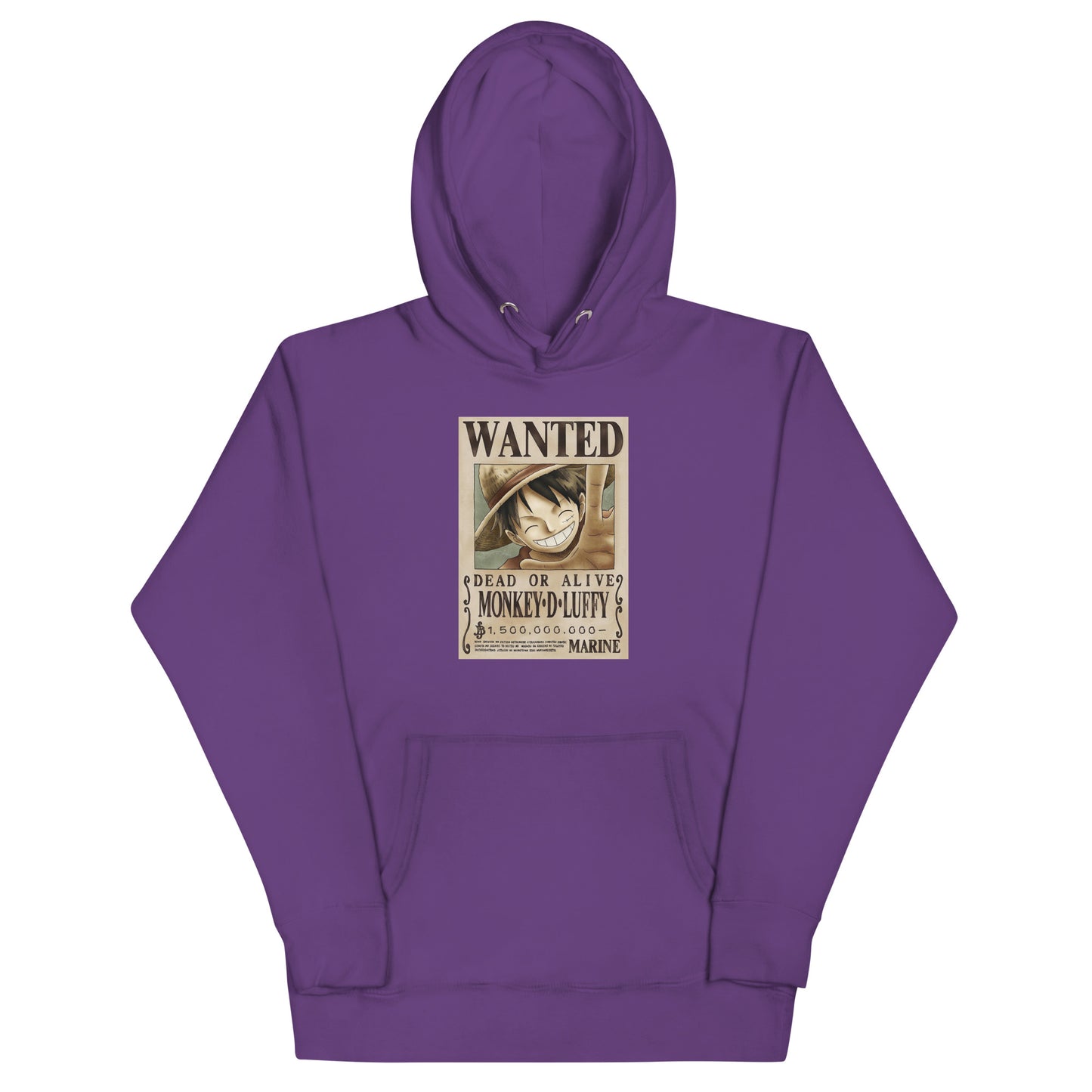 One Piece Monkey D. Luffy Straw Hat Pirates Wanted Poster Printed Premium Streetwear Hoodie Sweatshirt Purple