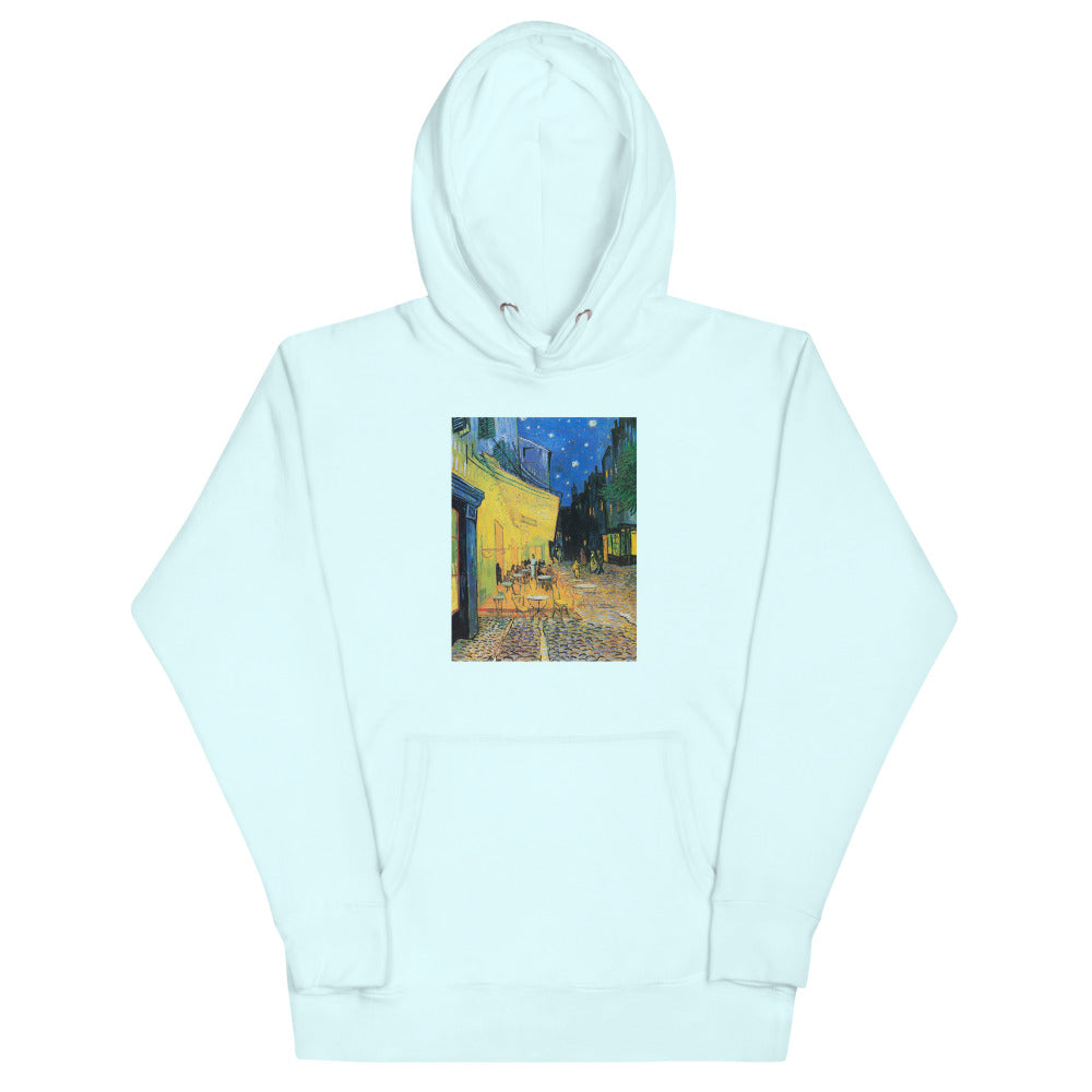 Vincent Van Gogh Café Terrace at Night Painting Printed Premium Sky Blue Hoodie Sweatshirt Streetwear