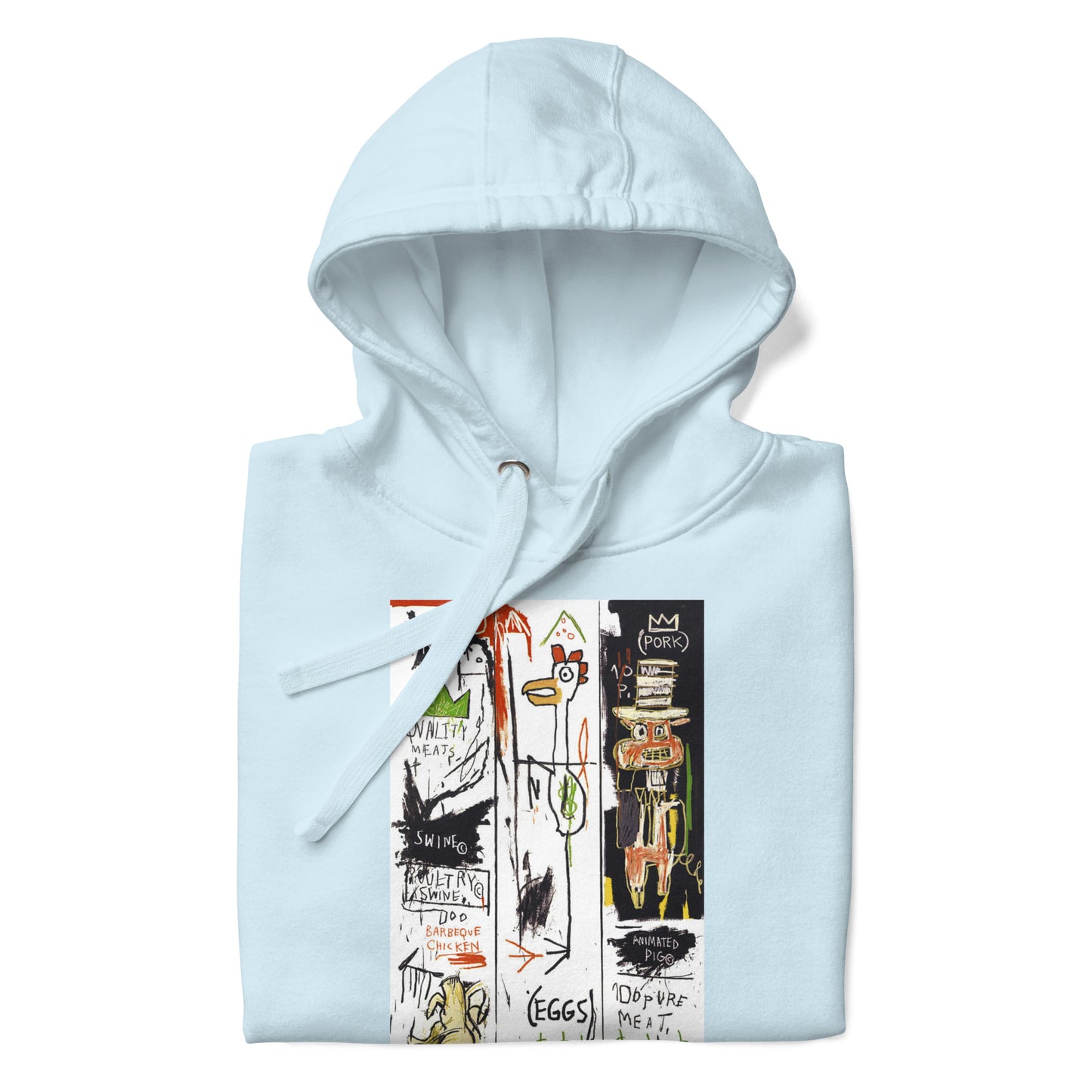 Jean-Michel Basquiat "Quality Meats for the Public" 1982 Artwork Printed Premium Streetwear Sweatshirt Hoodie Ice Blue