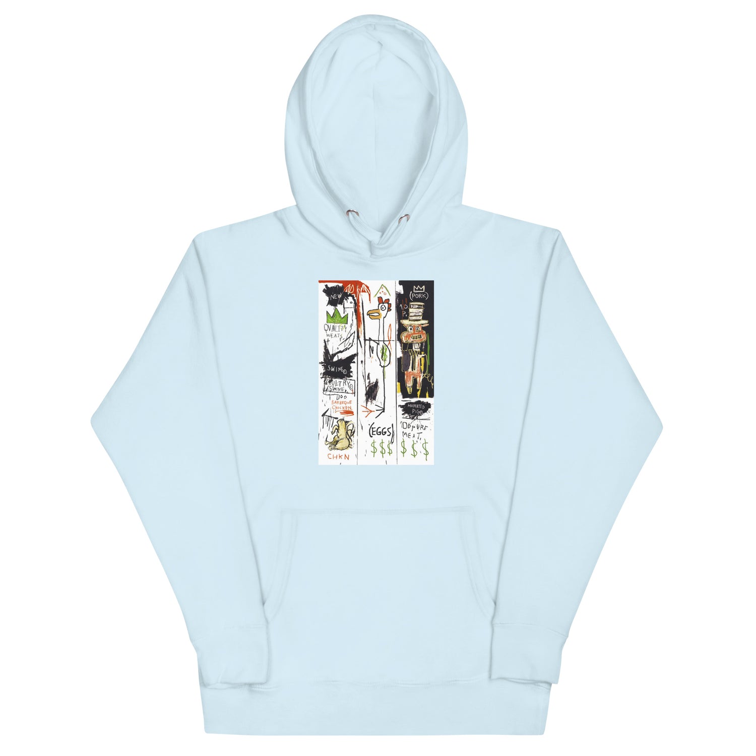 Jean-Michel Basquiat "Quality Meats for the Public" 1982 Artwork Printed Premium Streetwear Sweatshirt Hoodie Ice Blue