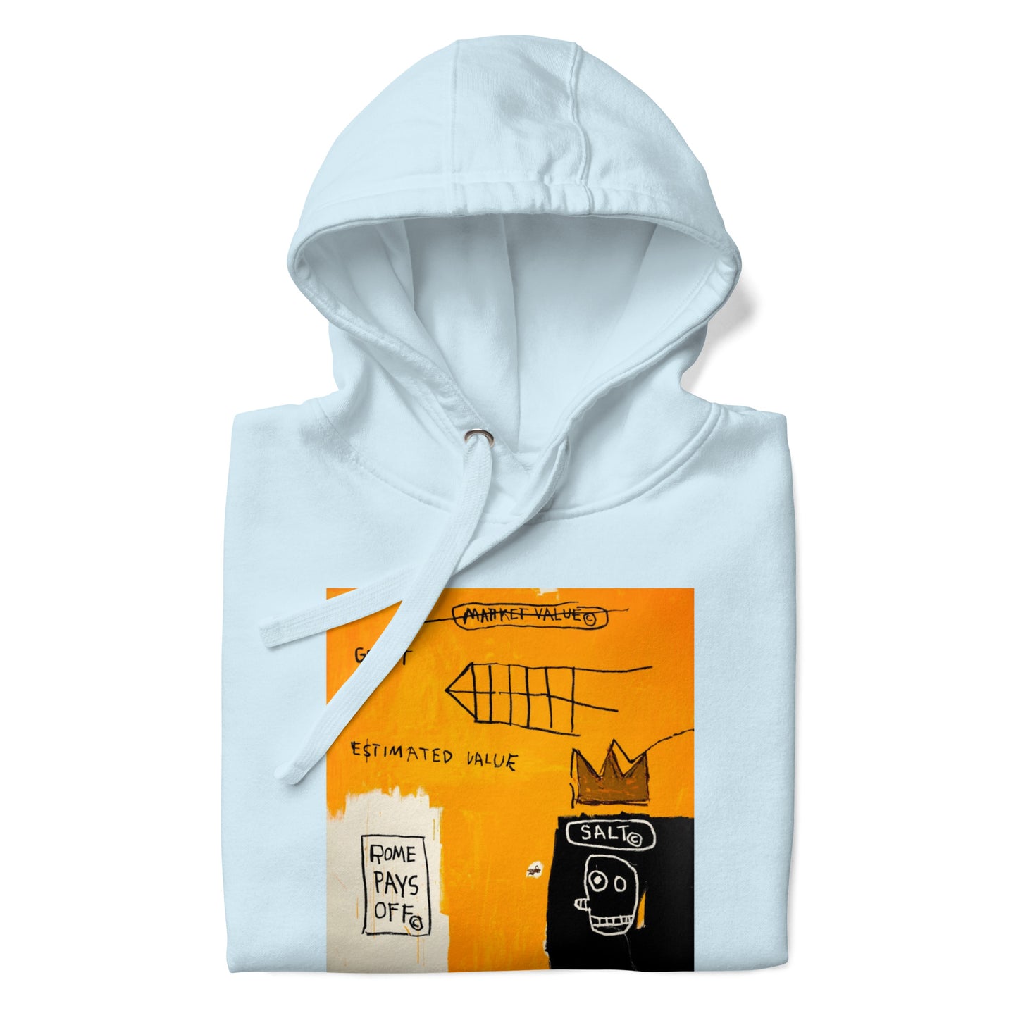 Jean-Michel Basquiat "Rome Pays Off" Artwork Printed Premium Streetwear Sweatshirt Hoodie Ice Blue