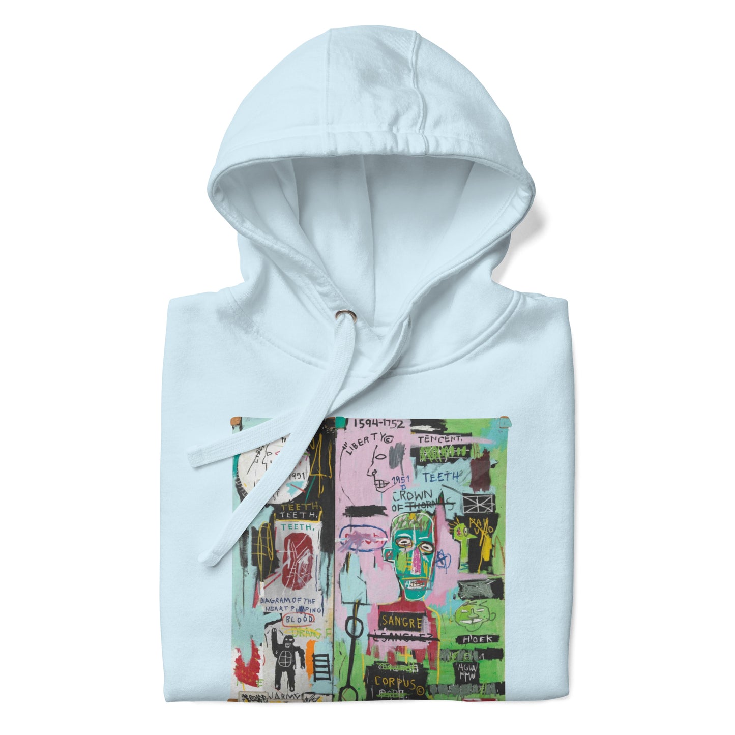 Jean-Michel Basquiat "In Italian" Artwork Printed Premium Streetwear Sweatshirt Hoodie Ice Blue
