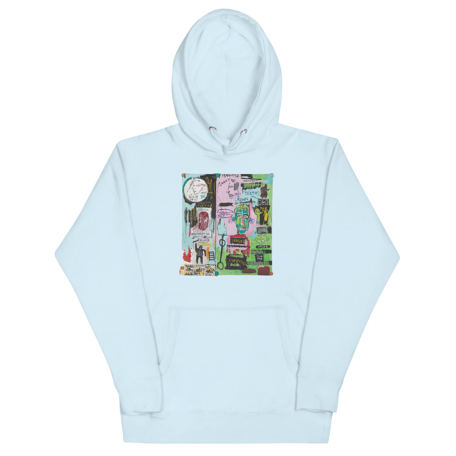 Jean-Michel Basquiat "In Italian" Artwork Printed Premium Streetwear Sweatshirt Hoodie Ice Blue