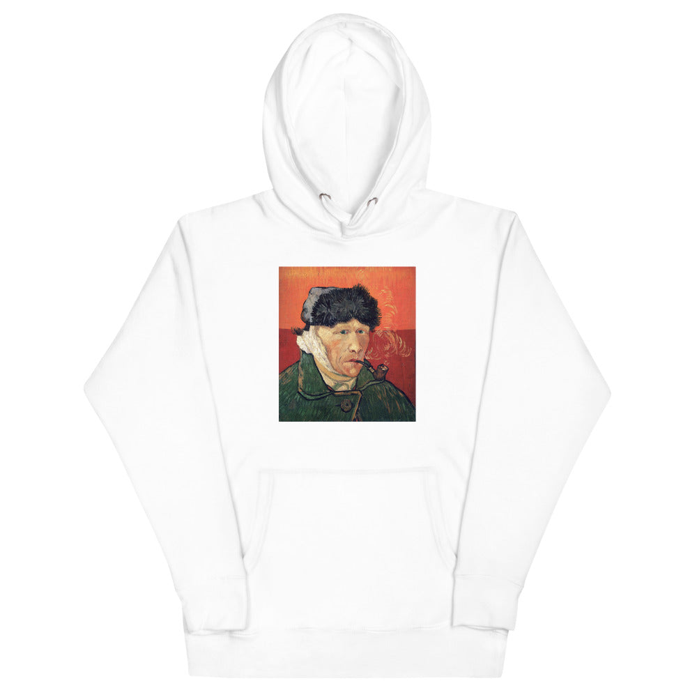 Vincent Van Gogh Self-Portrait with Bandaged Ear and Pipe (1889) Painting Printed Premium White Hoodie Sweatshirt Streetwear