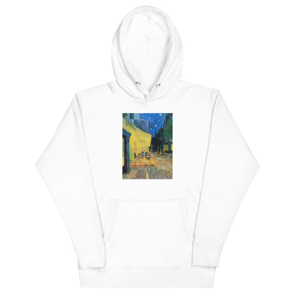 Vincent Van Gogh Café Terrace at Night Painting Printed Premium White Hoodie Sweatshirt Streetwear