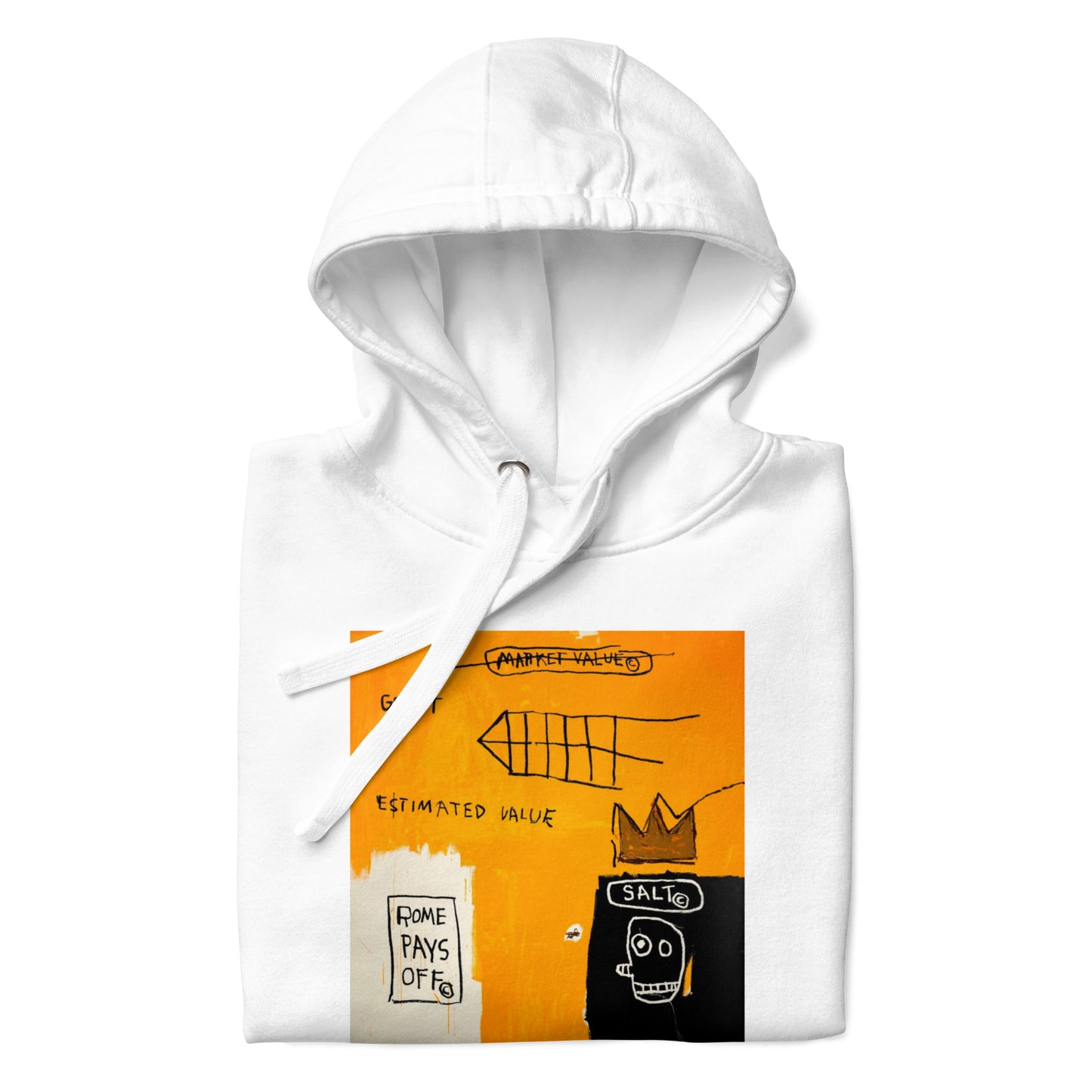 Jean-Michel Basquiat "Rome Pays Off" Artwork Printed Premium Streetwear Sweatshirt Hoodie White
