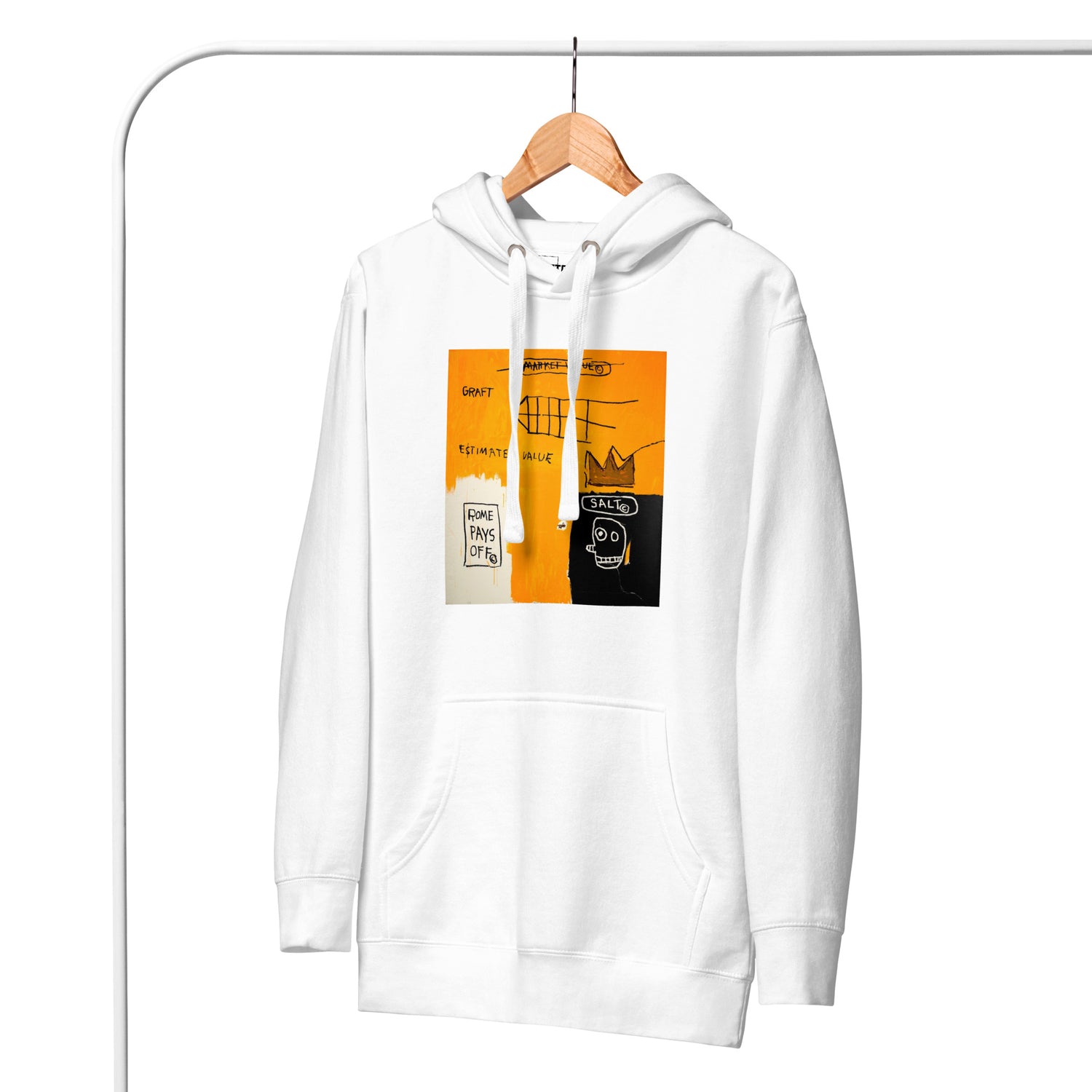 Jean-Michel Basquiat "Rome Pays Off" Artwork Printed Premium Streetwear Sweatshirt Hoodie White